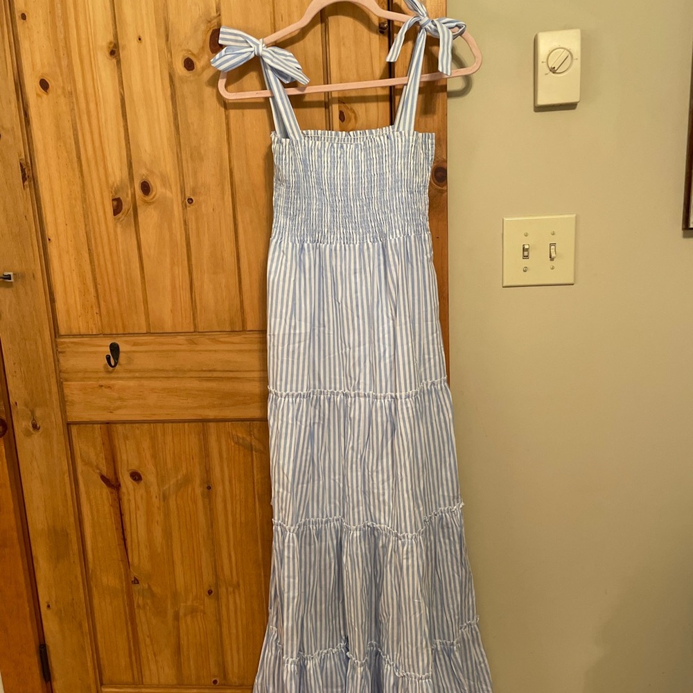 Pink Lily x Caitlin Covington Santorini Maxi Dress Blue and White Stripe Size S